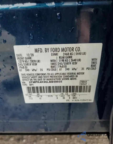 2020 Ford Edge Titanium from USA, damaged, VIN 2FMPK4K96LBB58935